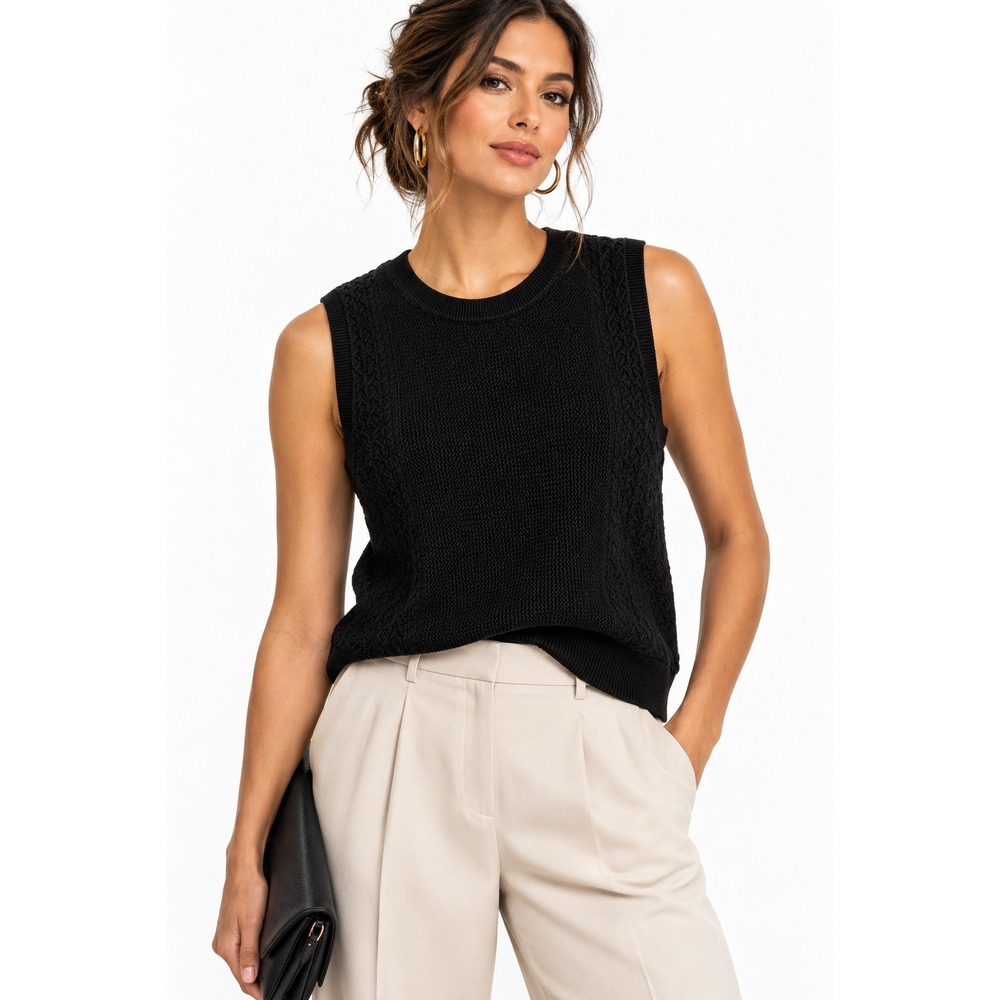 Les Serein Lila Textured Crewneck Tank Sweater Black Sleeveless Knit Top NWT